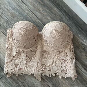 Corset (M) strapless Lace Stretch Underwire Bustier Top Beige